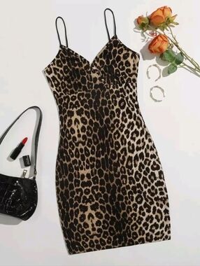 Plus Leopard Print Spaghetti Strap Bodycon Dress - 1XL